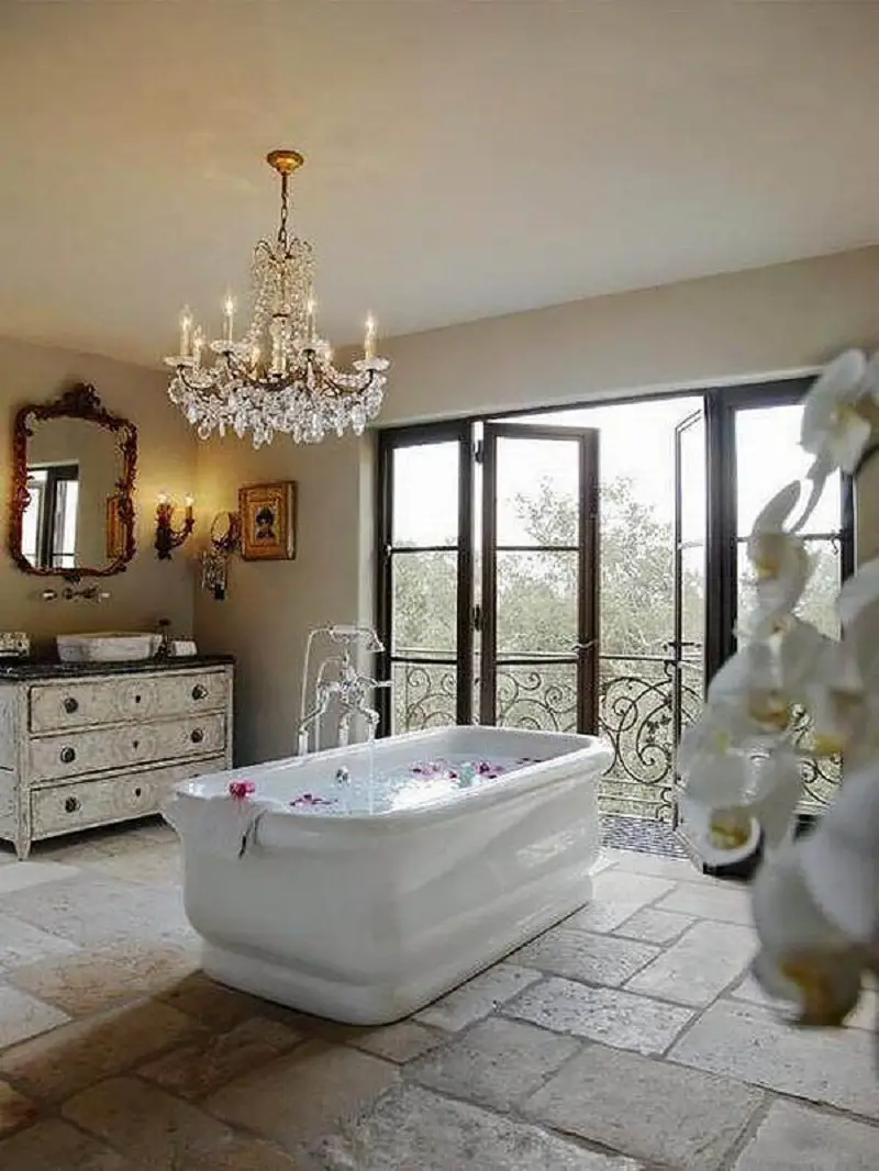 Bathroom With Crystal Chandelier