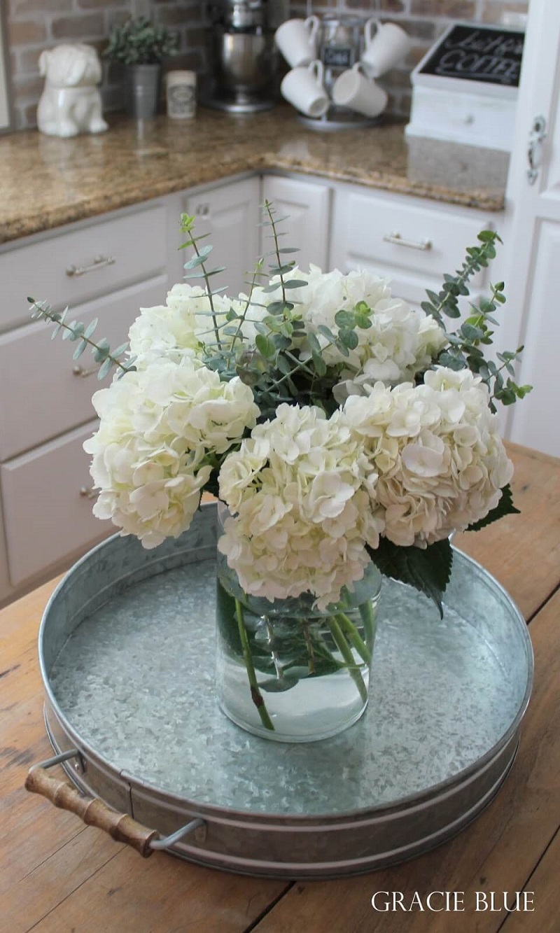 Lush Blossoms On A Galvanized Tray