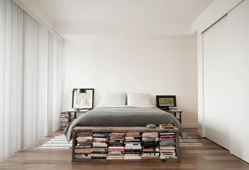 Bedroom With Reclaimed Wood Bookshelf