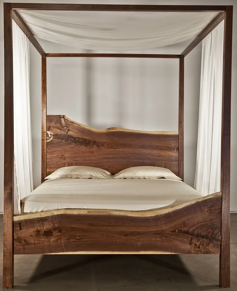Canopy Bed Made With Headboard And Footboard From Live Edge Wood