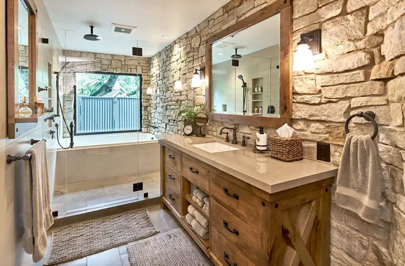 Exposed Bricks For Bathroom Rustic Cabinets