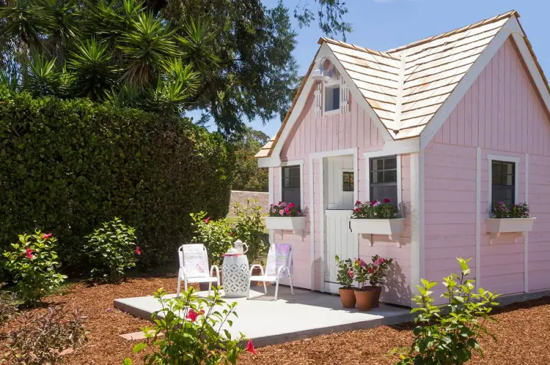 Soft Pink Tiny House Exterior