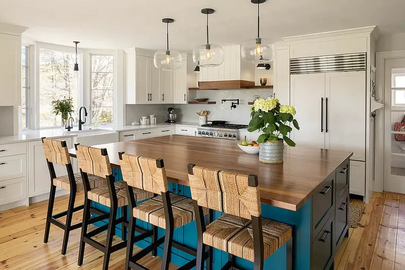 Custom Blue Island For The Beach Style Kitchen In White
