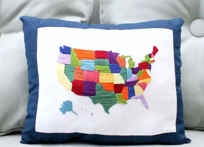 Embroidered Map Pillow