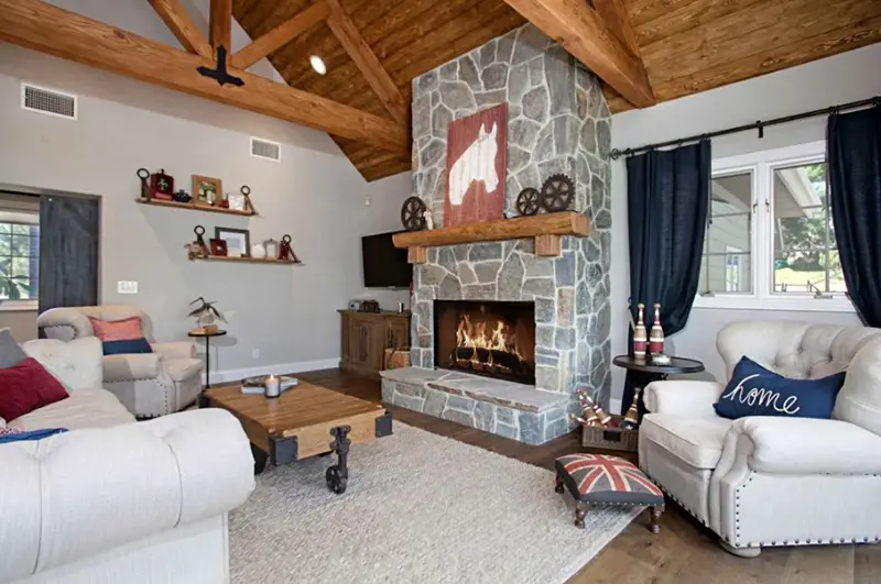 Living Room With Stone Fire Place