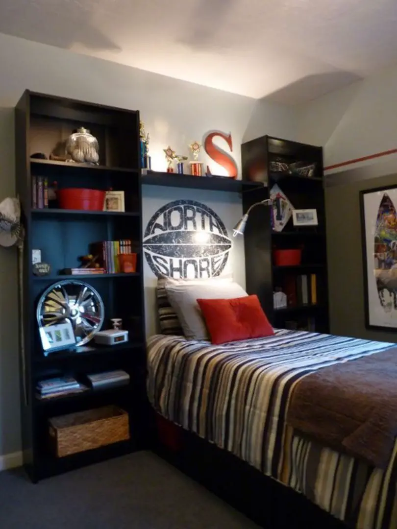 Teenage Boy Room With Headboard Storage