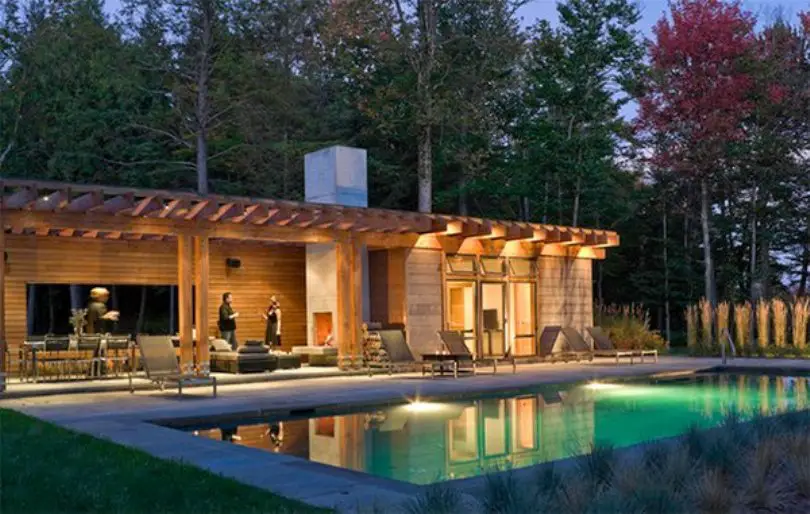 Wooden House With A Rectangular Pool