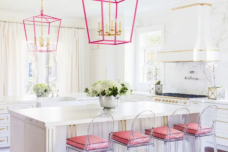 Kitchen With Pink Accessories And Fixtures