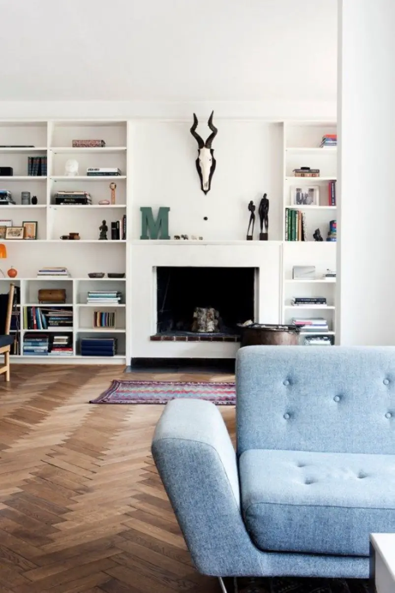 Living Room With Herringbone Patterned Floor