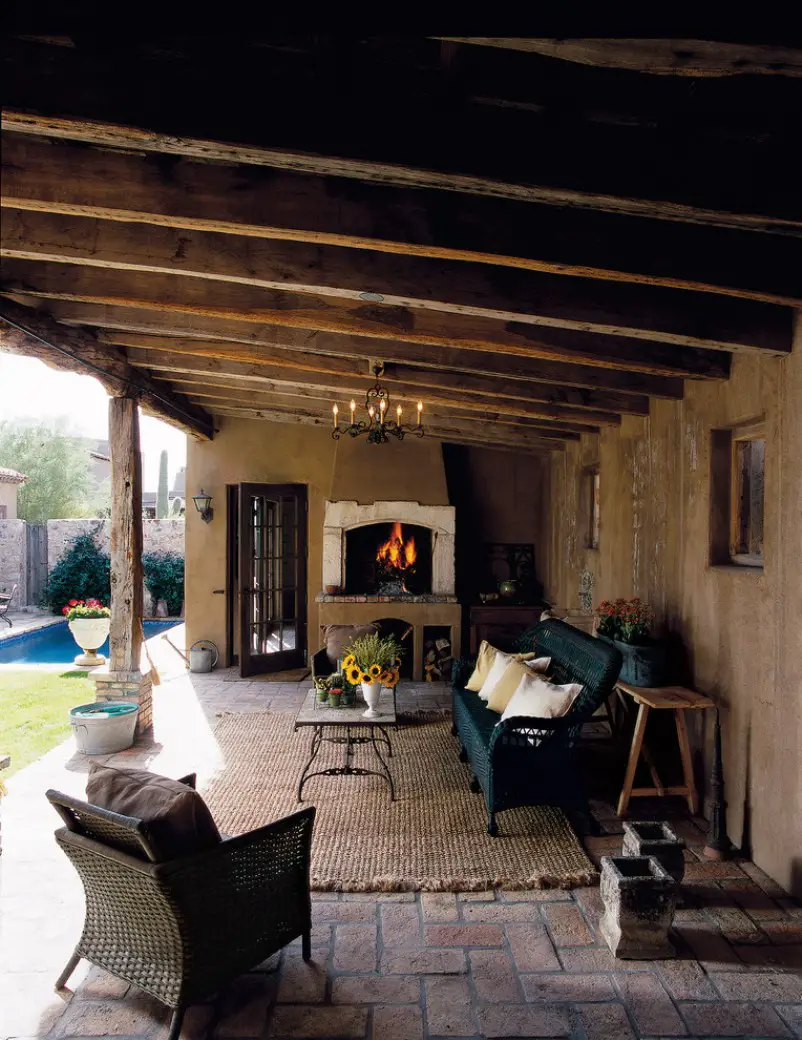 Rustic Covered Patio With Wooden Beams