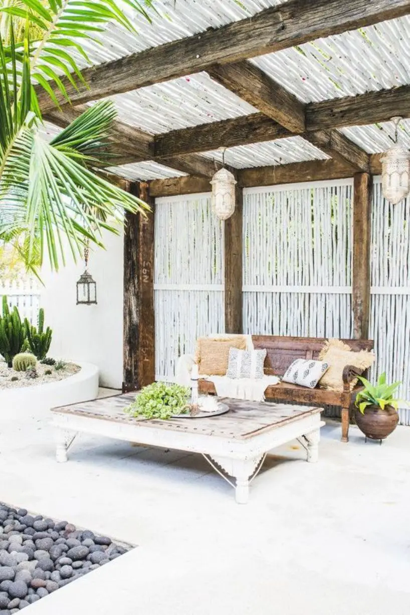 Welcoming Tropical Patio With Woven Lanterns
