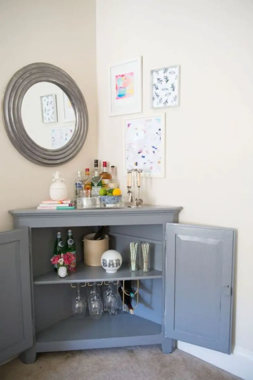 A Stylish Home Bar From Corner Cabinet
