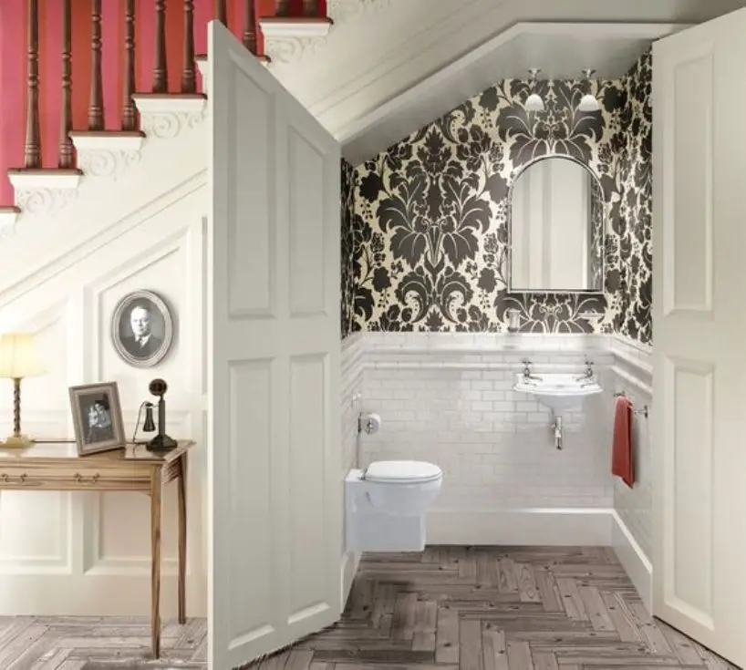 Powder Room Styled With White Tiles