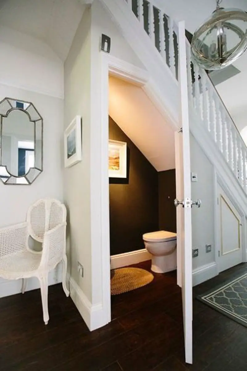 Powder Room With Black And White Decor