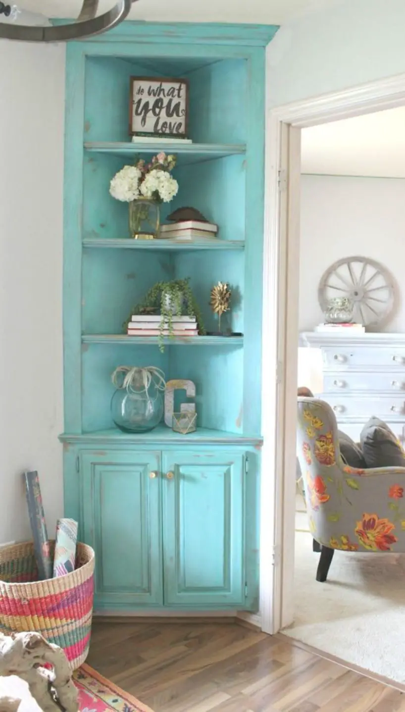 Turquoise Shabby Chic Corner Cabinet