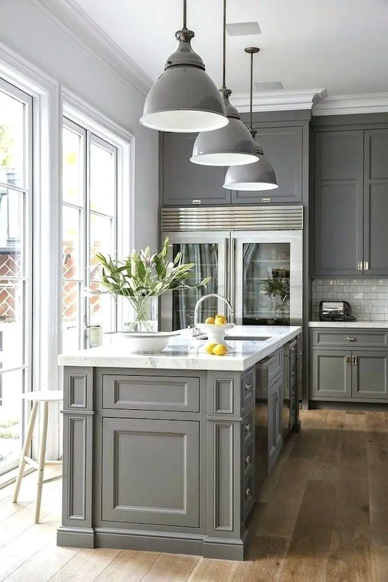 Gray Cabinets Kitchen With White Countertops Black Counter Design 